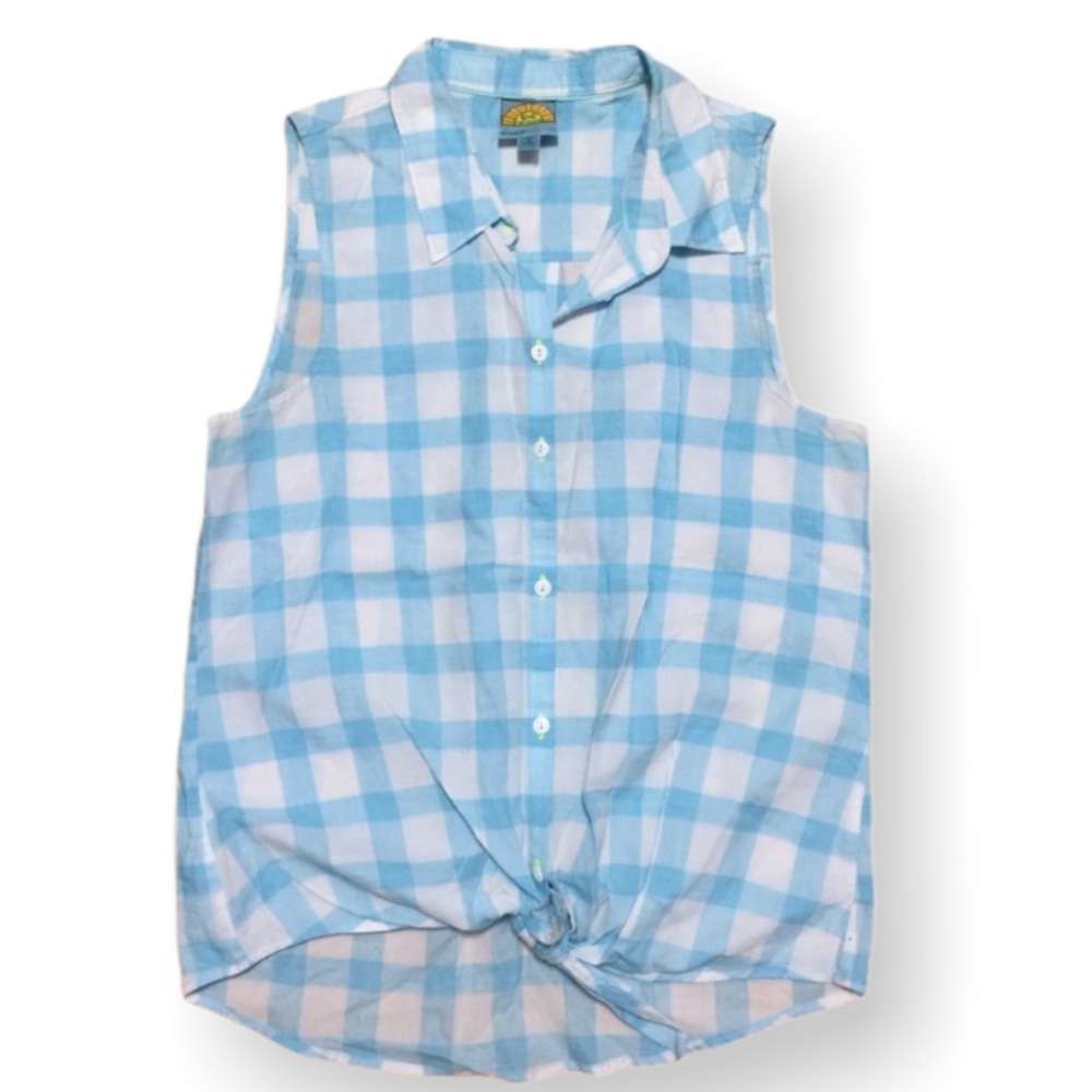 C&C California Blue White Block Plaid Shirt Top S